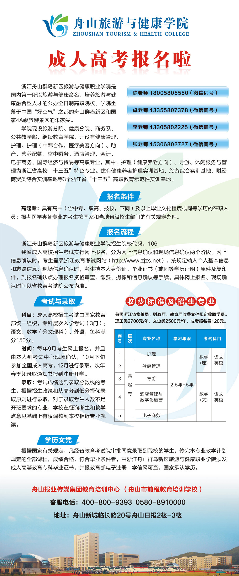 旅游與健康學院成人高考招生信